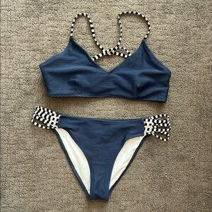 Blue and Black Checkered Bikini Set